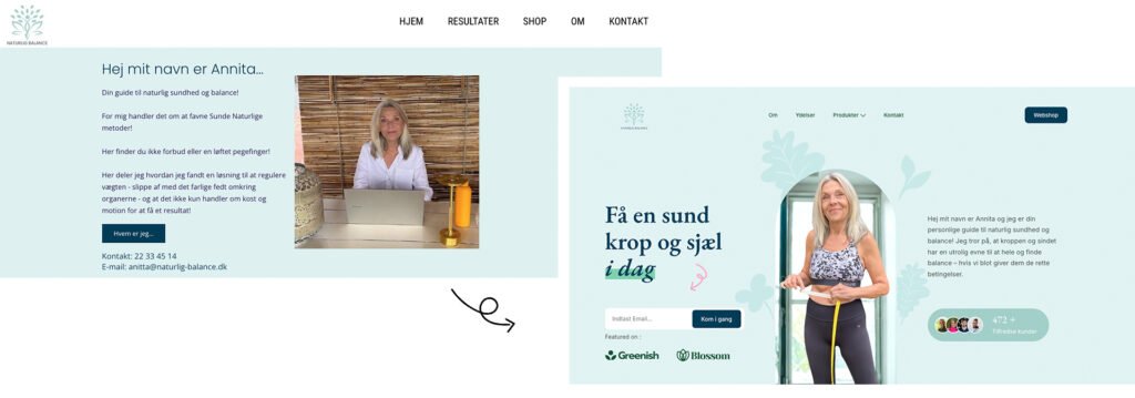Før- og efterbillede af konverteringsoptimeret redesign til øget tillid og professionalisme
